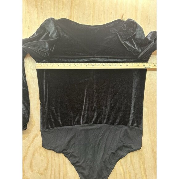 Torrid Velvet Bodysuit Black Sz 0 (12 L) Snap Long Sleeve V Neck Rayon Blouse - Picture 6 of 6